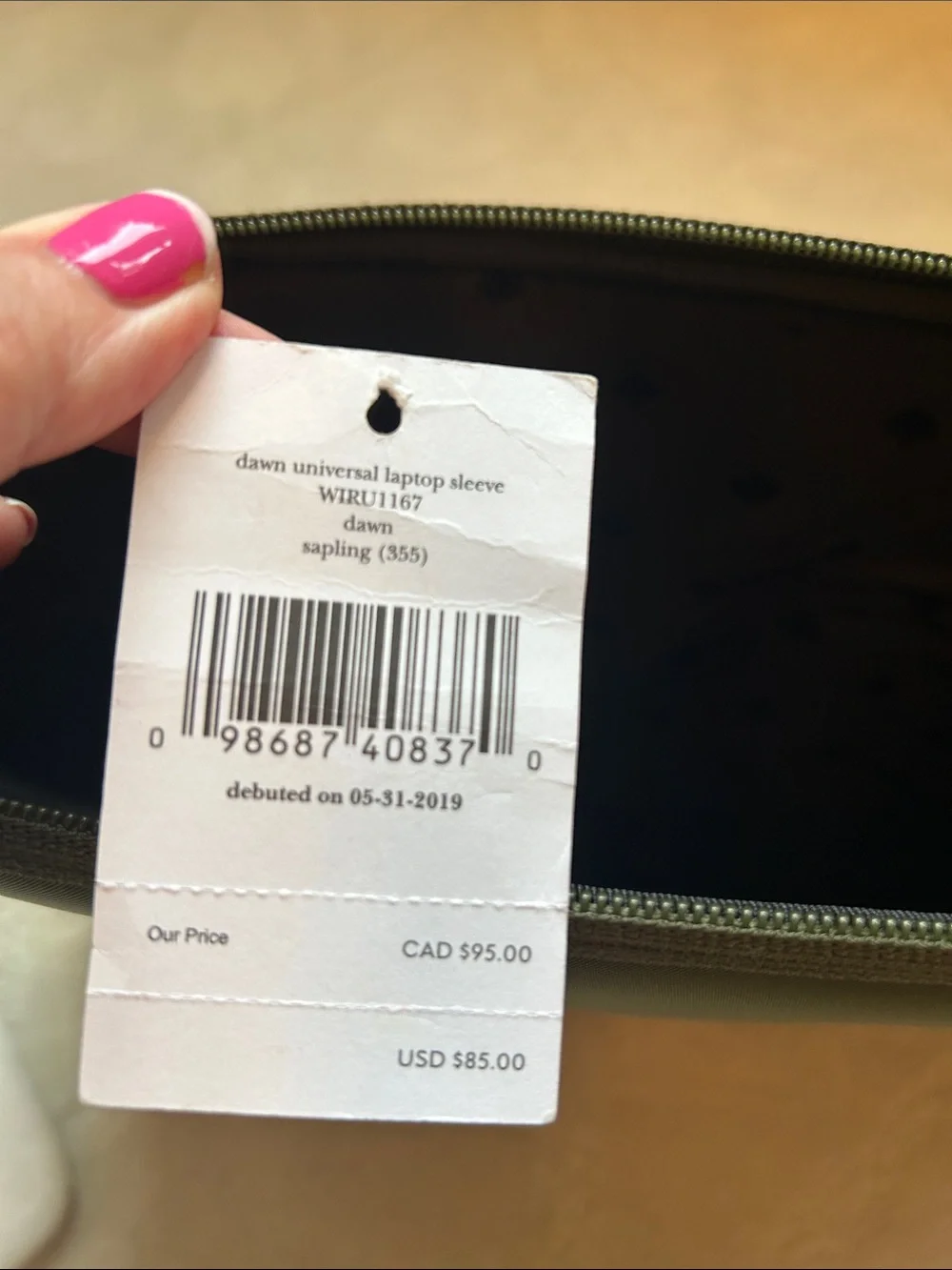 kate spade Olive Green Laptop Sleeve with Logo Plaque - Zip Closure